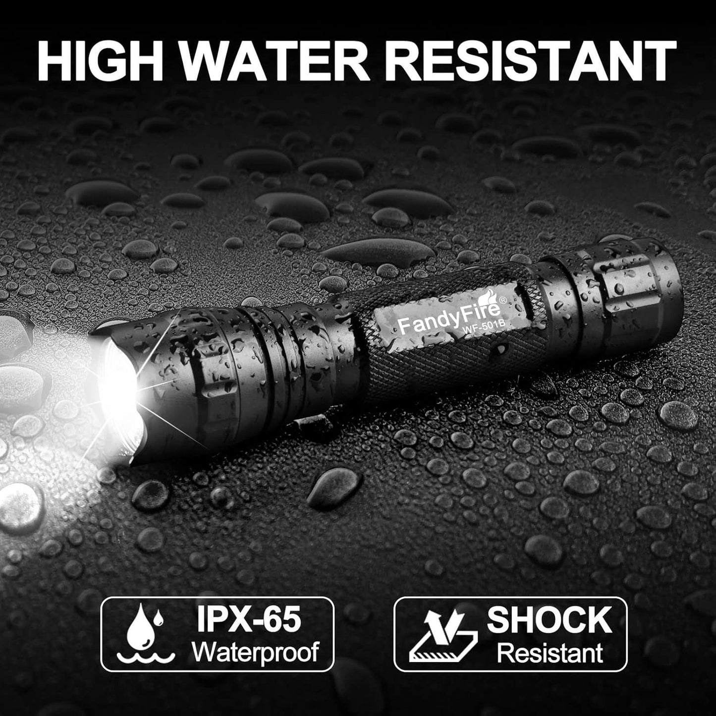 FandyFire Single Mode Flashlight with Holster, Tactical LED Flashlight 1000 High Lumen Duty Flashlights with Belt Holster and Charger, Bright Small Flash Light