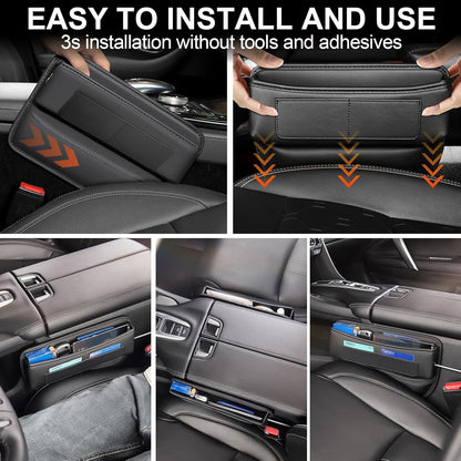 Car Seat Gap Filler, 2 Pack Universal Organizer Front Seat Leather Accessories Essentials for SUV Truck, Adjustable Universal Fit (Black)