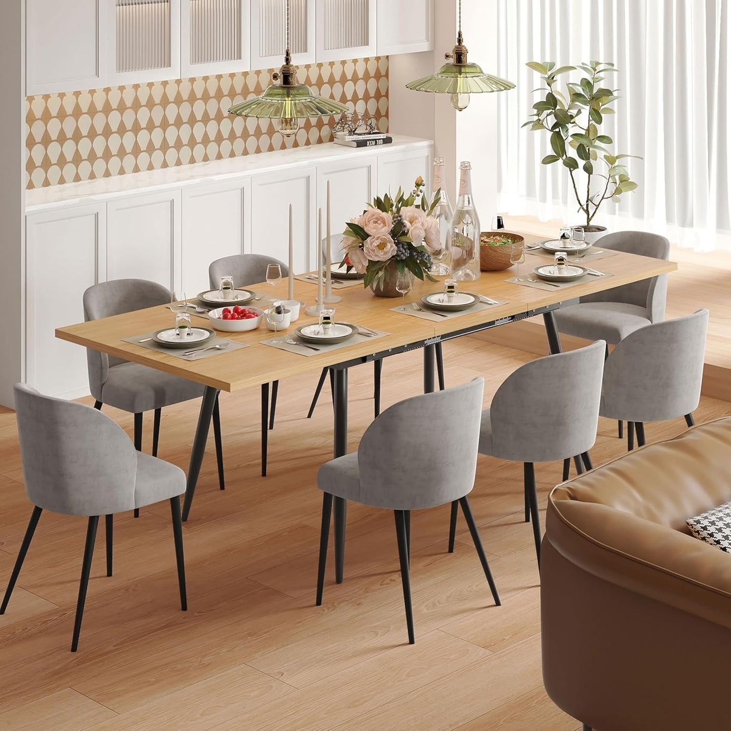 Rukulin 75" x 32" Extendable Dining Table - Rectangle Wooden Table Top with Metal Legs, Space-Saving Extendable 59" to 75" Dining Kitchen Table (Rectangle, Natural)