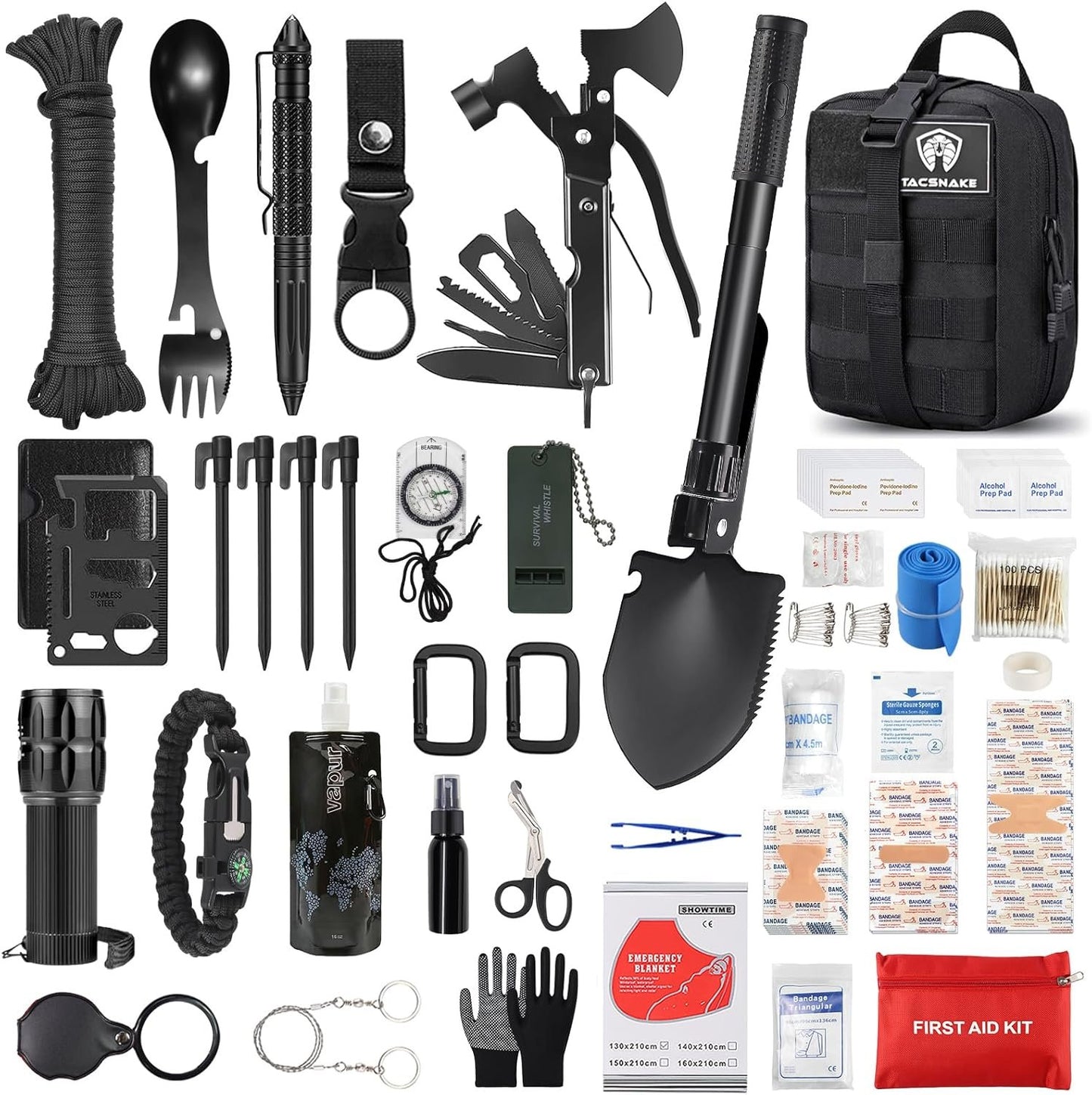 Tacsnake Multi-Purpose Emergency Survival Kit, Multi-Tools Survival Gear and Equipment with Molle Pouch, Gifts for Dad Men Camping Hiking Outdoor Emergency