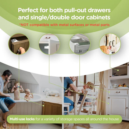ELLA'S Magnetic Cabinet Locks | No Tools Needed - 3M Adhesive | Baby Proofing Kitchen & Child Safety | Quality Design | White