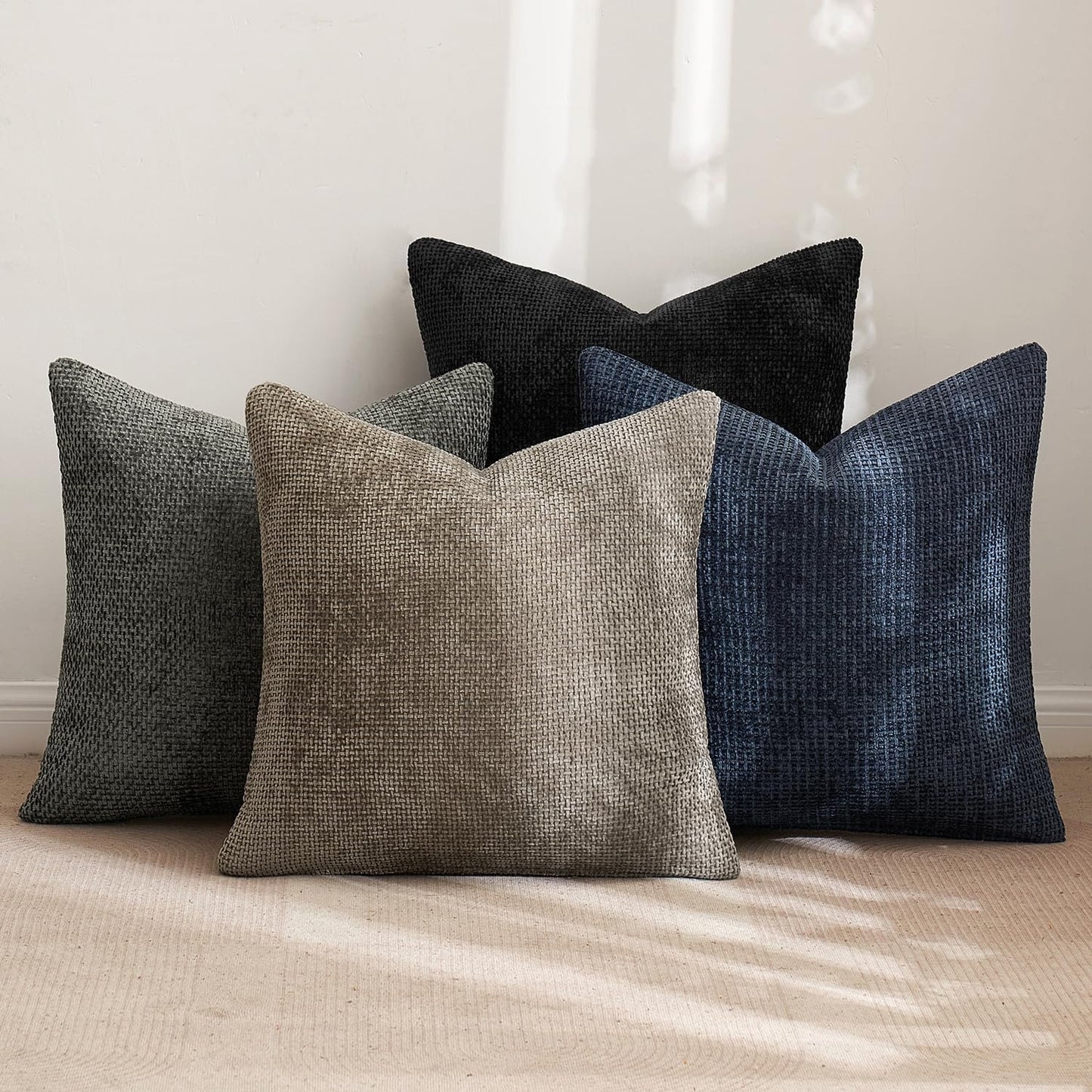 MIULEE Pack of 4 Couch Throw Pillow Covers 20x20 Inch Neutral Navy/Grey Soft Decorative Chenille Pillow Covers Farmhouse Cushion Covers for Home Decor Sofa Bedroom Living Room