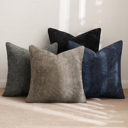 MIULEE Pack of 4 Couch Throw Pillow Covers 20x20 Inch Neutral Navy/Grey Soft Decorative Chenille Pillow Covers Farmhouse Cushion Covers for Home Decor Sofa Bedroom Living Room