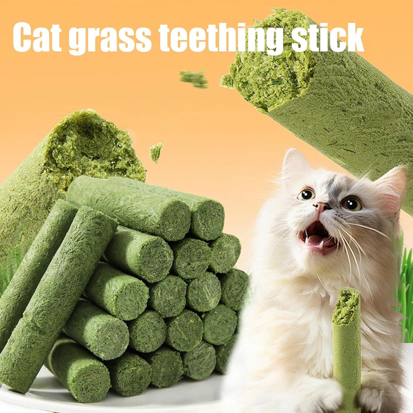 Uoqpty Cat Grass Treats | Kitten Teeth Cleaning Treats | Chicken Flavor Dry Freeze Feline Grass Snack for Hairball Removal Oral Care Teeth Cleaning Appetite Boosting