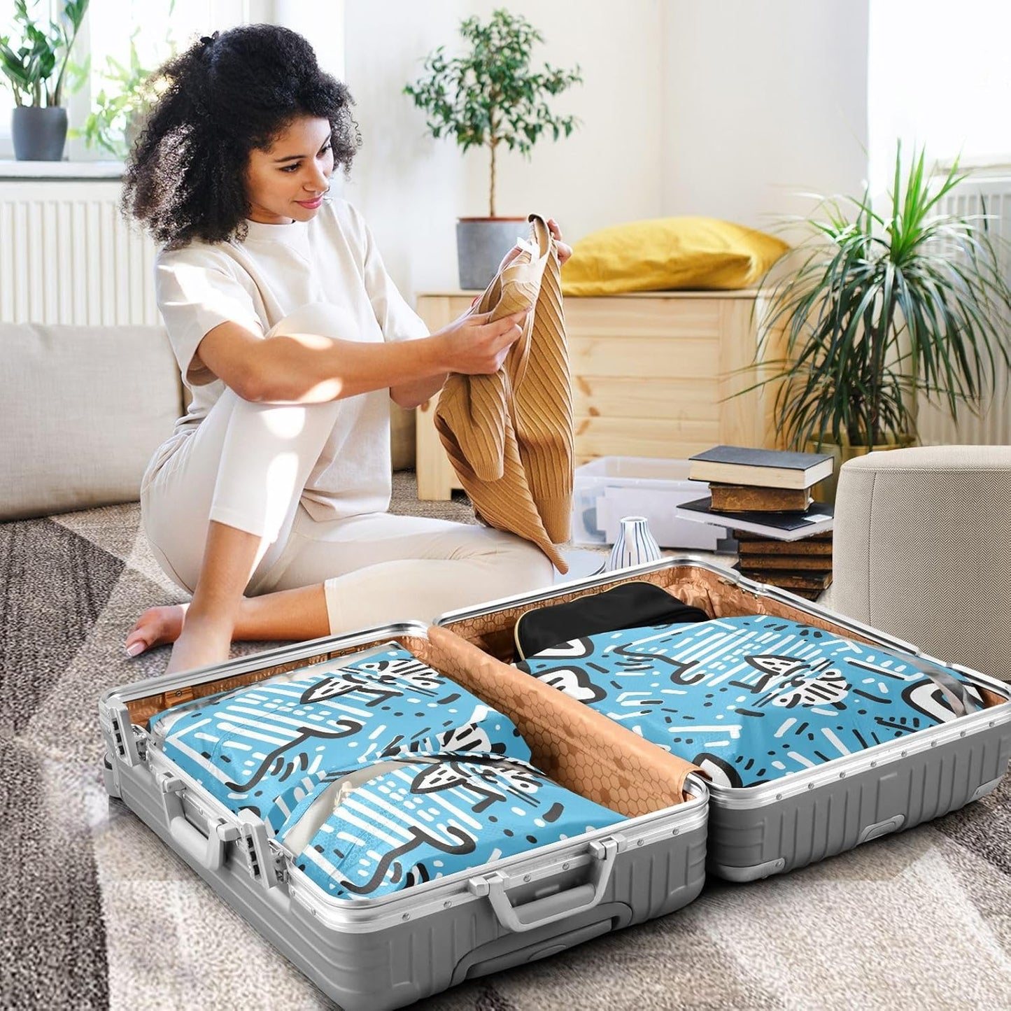 Abstract Cat 3pcs Travel Packing Storage Bags Reusable Bags For Clothes Travel Bags For Traveling Storage And Organization