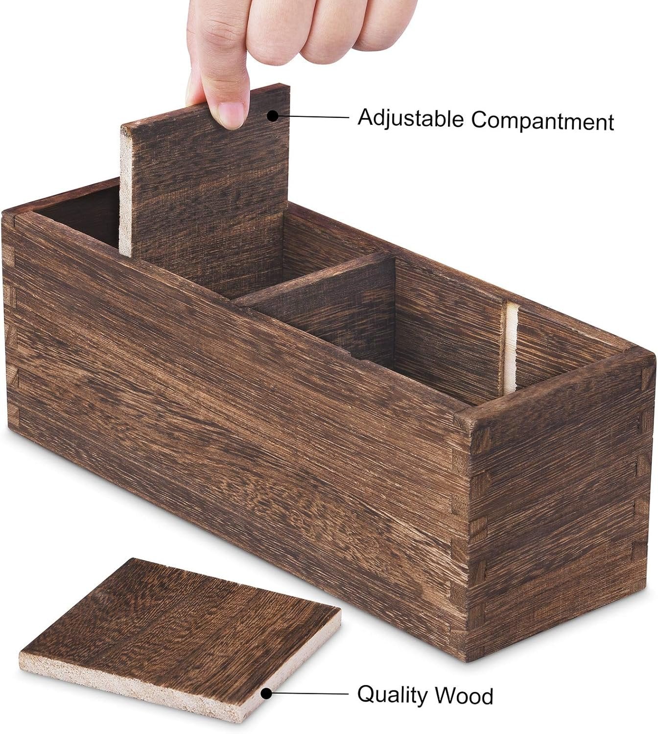 Kitchen Utensil Holder, Wooden Cutlery Holder, 4 Adjustable Smart Compartments Silverware Organizer Spoon Holder for Kitchen Accessories