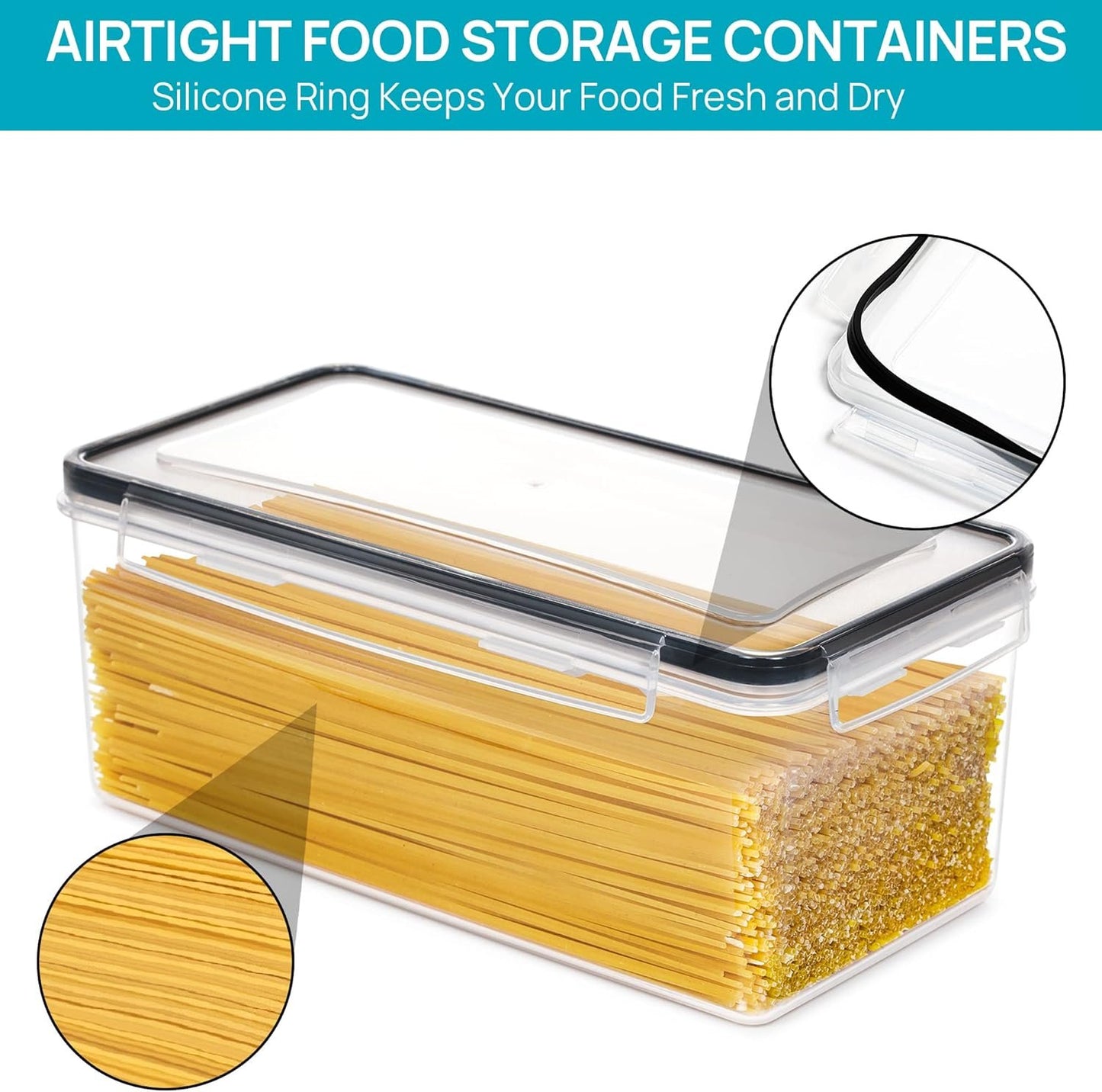 Vtopmart Airtight Food Storage Containers with Lids 8PCS Set 3.2L, Spaghetti Container for Pasta organizer, BPA Free Air Tight House Pantry Organization and Storage