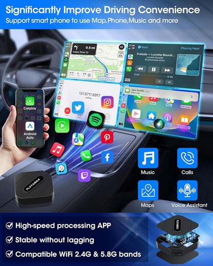Carplay Wireless Adapter Android Car Wireless Adapter 2 in 1 Design, Bluetooth 5.0 Adapter Wireles-s Android Car Fast Connection Transmission with Plug and Play Mini Design