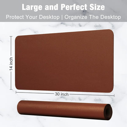 Hsurbtra Desk Pad, 30" x 14" Dual Side PU Leather Large Mouse Pad, Desk Protector, Desk Mat for Desktop, Desk Accessories for Women Office, Desk Supplies for Keyboard and Mouse, Brown and Grey