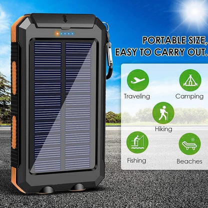 Solar Charger - 20000mAh Portable Solar Charger Battery Bank - Portable Battery Pack with Compass and Flashlight Survival Gear for Cell Phone, Camping & Hiking