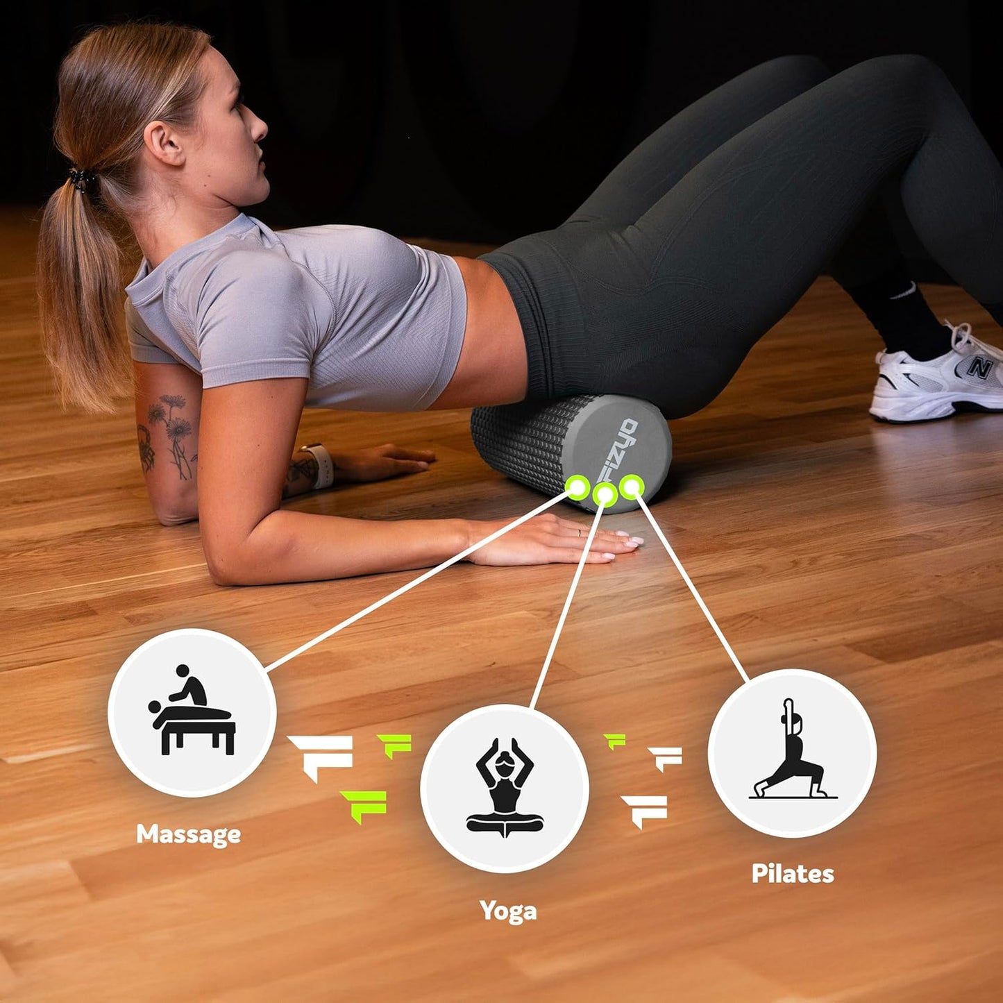 Fizyo Fascia Roller - Pilates Roller for Fascial Massage, Yoga Roller for Spine, EVA Roller for Fitness, Yoga and Rehabilitation, Grey, 45 x 15 cm