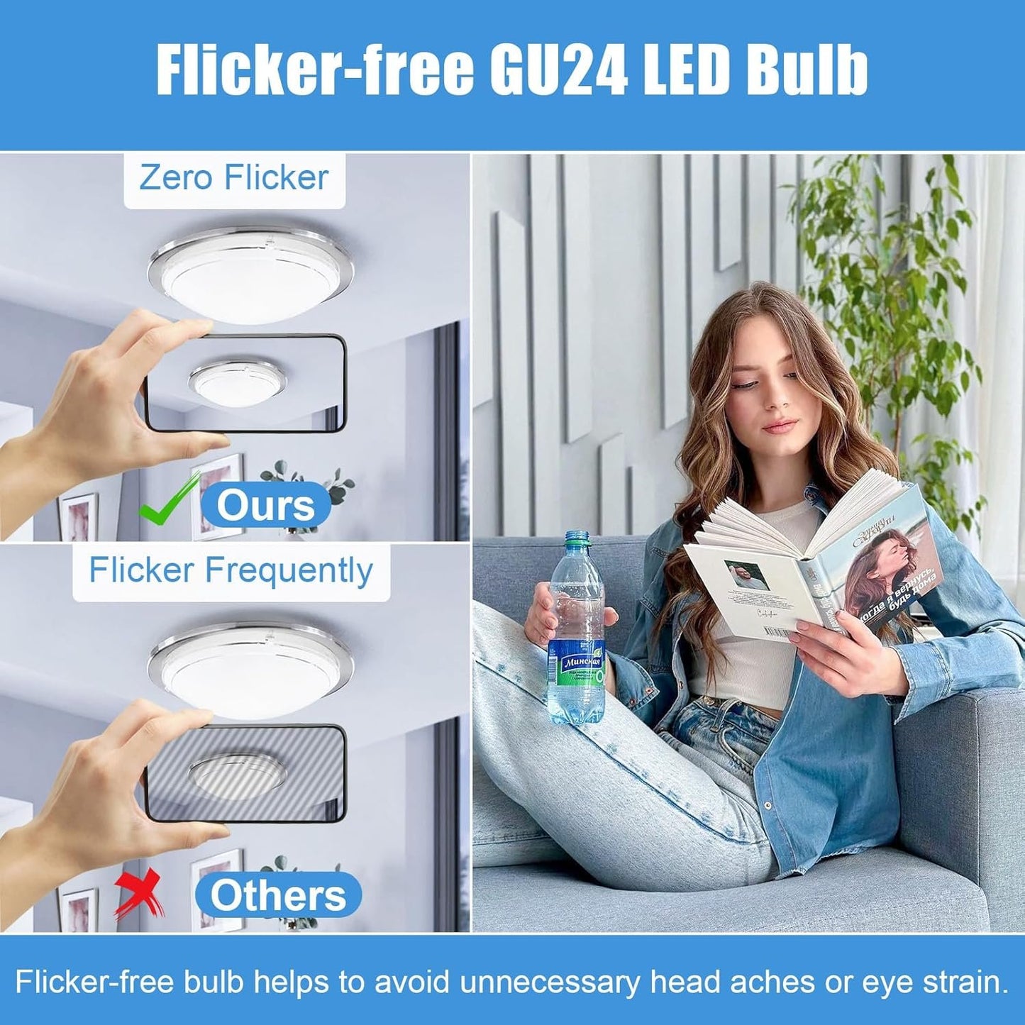 hansang A19 LED Bulb Gu24 Light Bulb Base,9W (100W Equivalent),900 Lumens,5000K Daylight,220 Degree Beam Angle,Gu24 Twist Base,for CFL Upgrade,Non-Dimmable 4 Pack