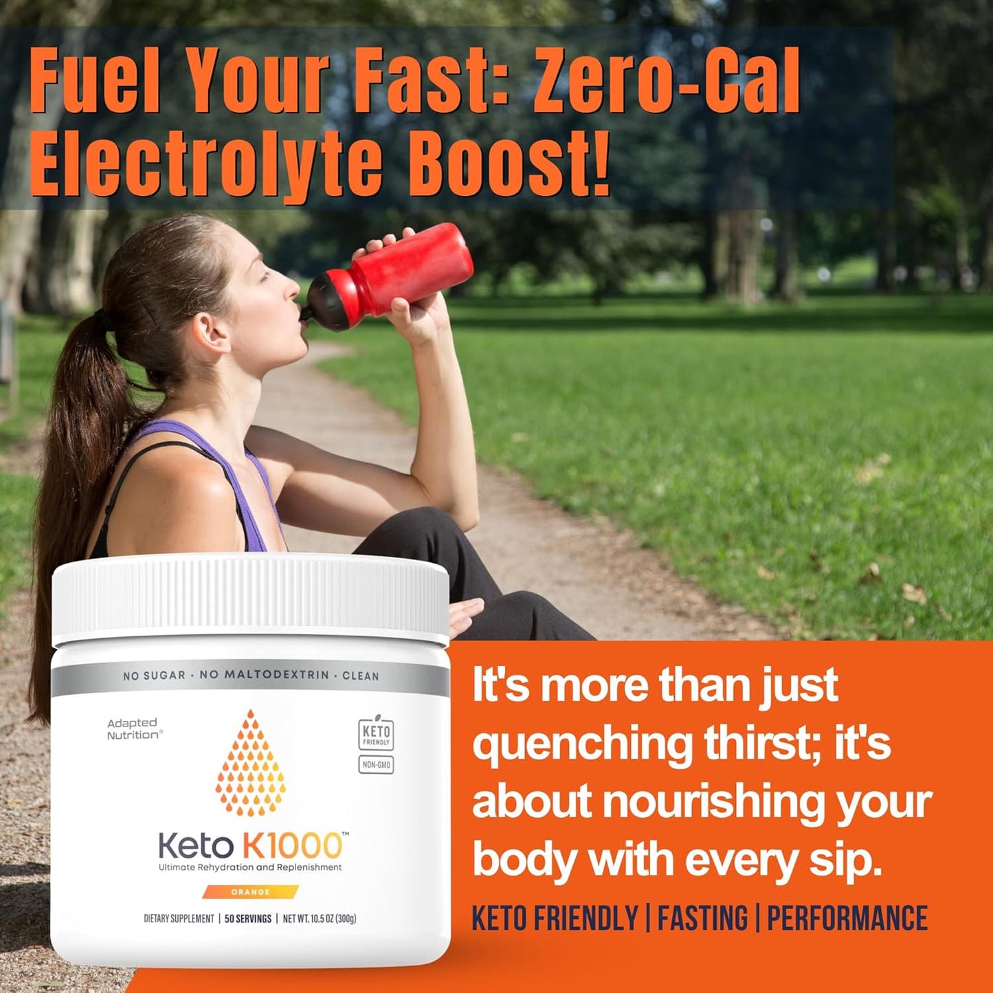 Keto K1000 Electrolyte Powder | Boost Energy & Beat Leg Cramps | No Maltodextrin or Sugar | Orange, Lighter Stevia Taste | 50 Servings