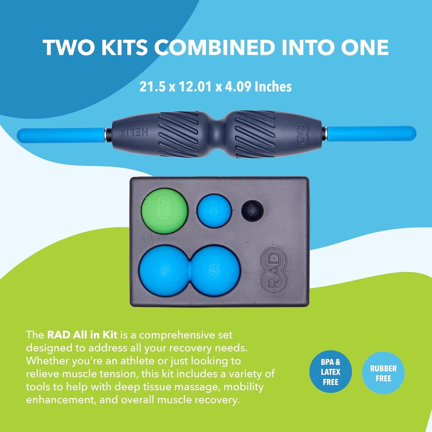 RAD All In 7-in-1 Foam Roller Set - Myofascial Release Kit - Includes Massage Roller Stick, Foam Roller, Yoga Block, Peanut Roller Ball Massager, Massage Balls - Massage Tools for Mobility & Recovery