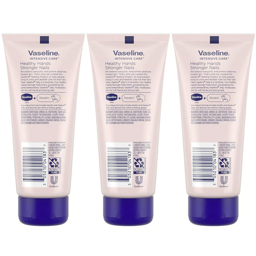 Vaseline Lotion, Healthy Hands Stronger Nails with Keratin 3-Pack – Intensive Care Hand Lotion with Petroleum Jelly, 3.4 Oz Ea