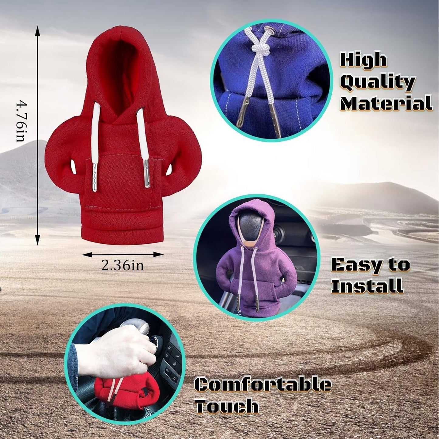 Hoodie Car Gear Shift Cover, 2 pcs Funny Shift Knob Hoodie Cover for Car, Automotive Interior Decoration Accessories for Most Vehicles Red+Black