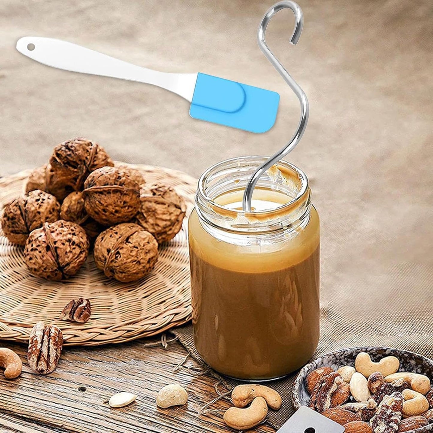 Teksome Mescolatore per burro di noci, strumenti per mescolare marmellate in acciaio inox, utensile da forno antiruggine con spatola, gadget da cucina per impasto, yogurt, salse e altro ancora