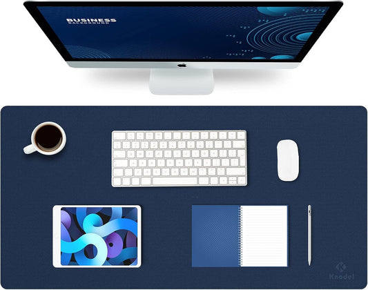K KNODEL Leather Desk Mat, Office Desk Pad, Large Mouse Pad, Keyboard Pad, Computer and Laptop Mat for Desk, Desk Protector, Desktop Mat for Writing, Desk Blotter and Cover (80x40cm, Dark Blue)