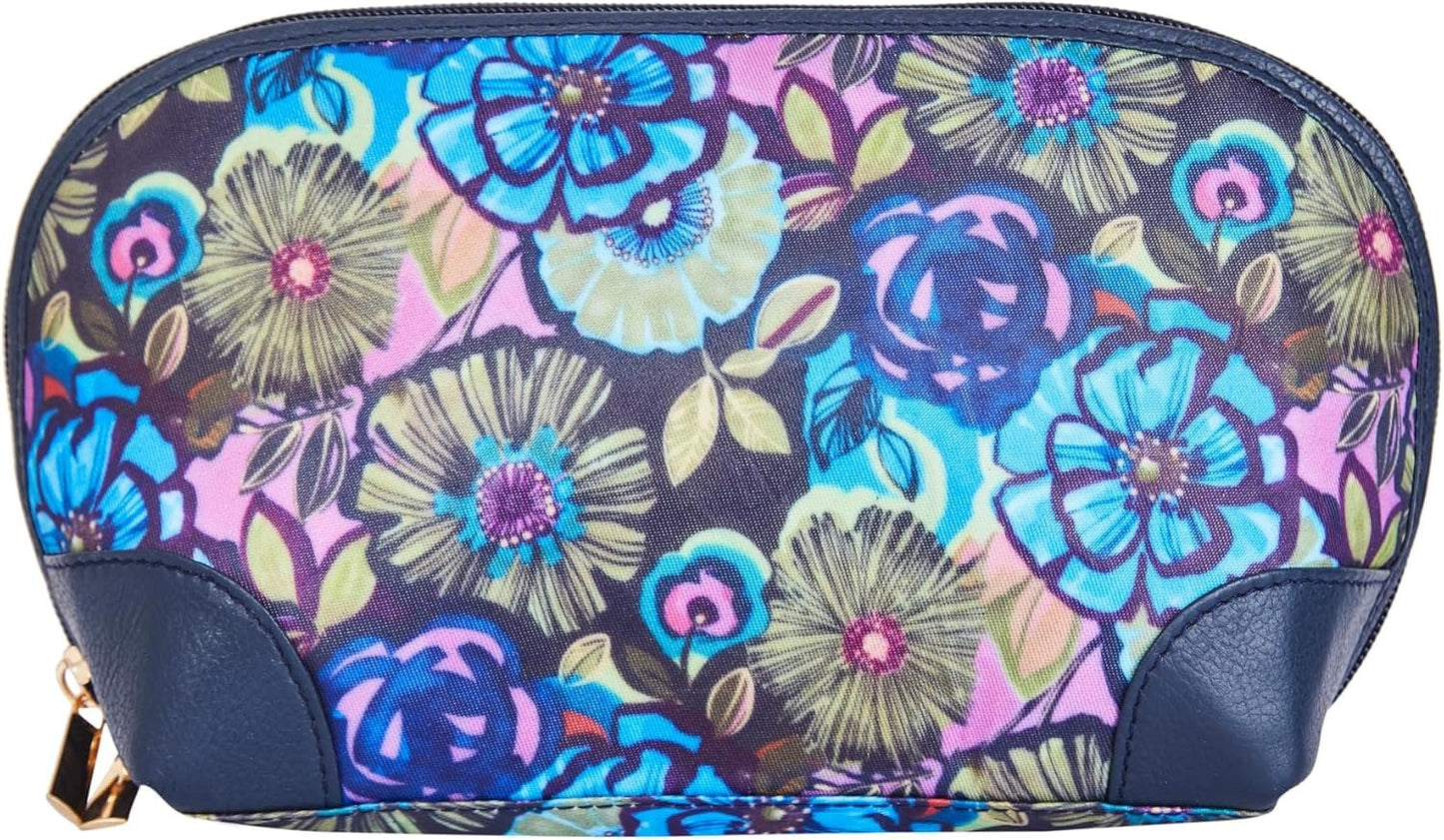 SISHKA Floral Print Cosmetic Bag for Women – Stylish Travel Pouch with Leather Detailing – Great Gift for Valentine’s Day, Mother’s Day, Birthday & Anniversary