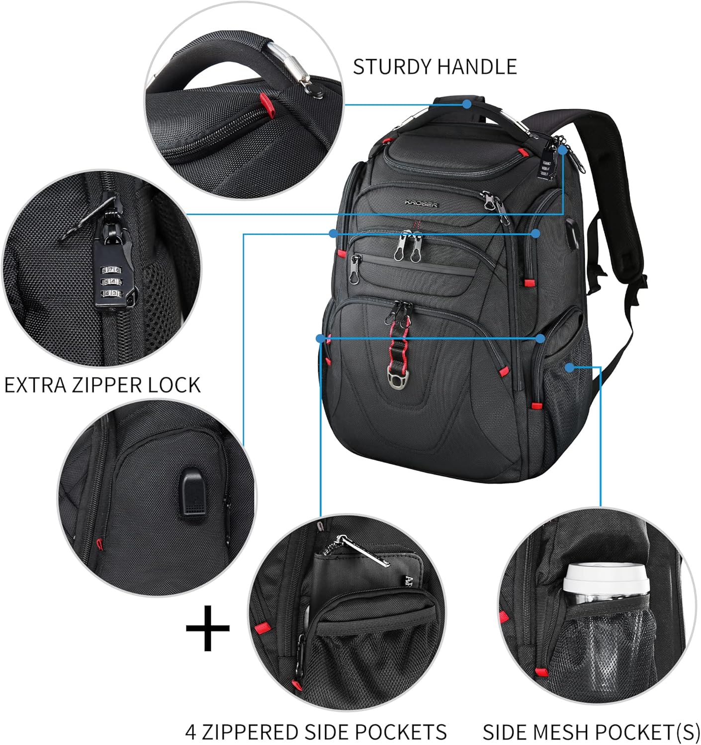 KROSER TSA Friendly Travel Laptop Backpack 17.3 Inch