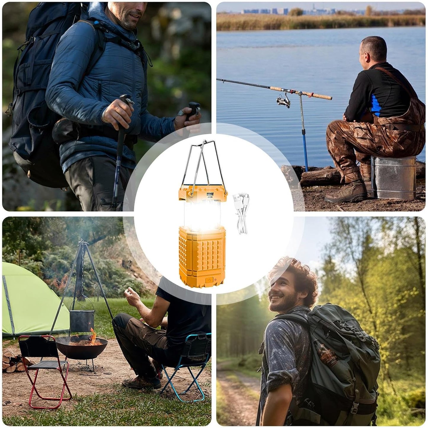 Solar Camping Light, Bright Solar-Powered Lantern, Rechargeable 3000mAh Waterproof Portable Lamp, Travel Backpacking Hiking Fishing Survival Gear, Size 3.15x3.15x5.12 inches