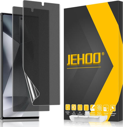 [2 Pack] JEHOO 28 ° Matte Privacy Screen Protector for Samsung Galaxy S24 Ultra 6.8 Inch, Fingerprint Sensor Compatible, Anti-Glare Full Adhesive Flexible Film (Not Glass)