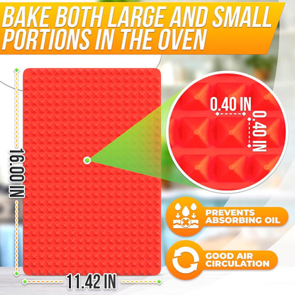 Baking Mat Red Pyramid Sheets - Bakeware BBQ Grill Mat Microwave Bacon Cooker Pastry Mat 16 X 11 in - Healthy Food Grade Mats for Kitchen Counter Grilling Essentials