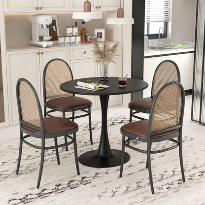 Giantex Black Round Dining Table, 32" Modern Tulip Kitchen Table w/ 0.9” Thickened Tabletop & Sturdy Metal Pedestal, Mid-Century Leisure Table for Small Places, Dining Room, Living Room, Cafe
