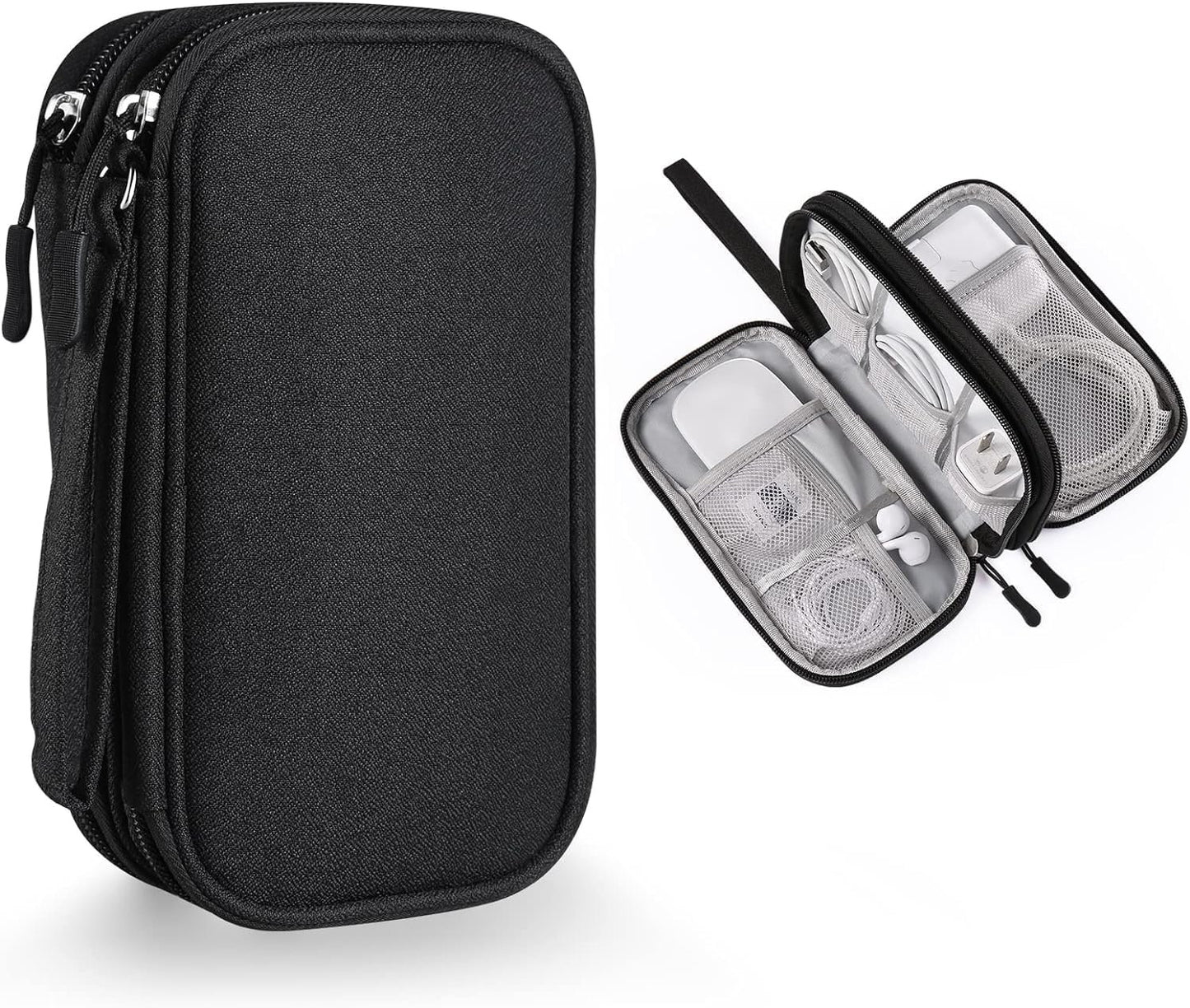 CAOODKDK Electronics Accessories Cases, Travel Cable Organizer Pouch Bag, Portable Waterproof Double-Layer All-in-One Storage Bag, Charger&USB Cable/Power Bank/Magic Mouse/Earphones (Black)