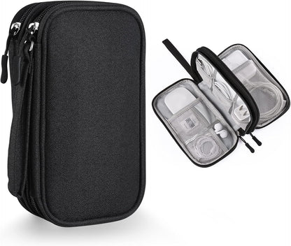 CAOODKDK Electronics Accessories Cases, Travel Cable Organizer Pouch Bag, Portable Waterproof Double-Layer All-in-One Storage Bag, Charger&USB Cable/Power Bank/Magic Mouse/Earphones (Black)