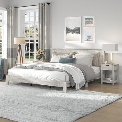 Galano Payne King Bed Frame with Headboard – Dusty Grey Oak Platform Bedframe, King Size Bed Frame, Base de Lit King, Solid Wood Foundation, Wood Slat Support, 80.35" D x 85.31" W x 40.16" H