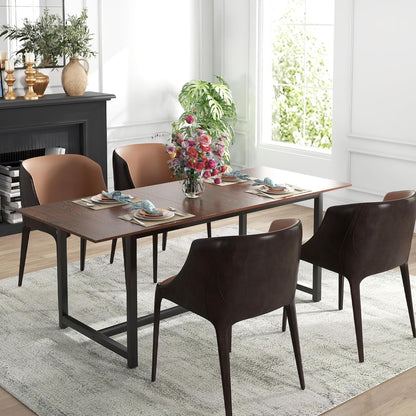 HOMCOM Extendable Dining Table for 4-6, Industrial Folding Kitchen Table with Steel Frame, 63"-79" Adjustable Tabletop, Brown Wood Grain