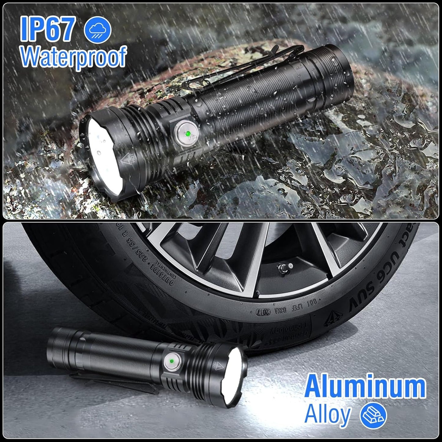 Boruit ET28 Rechargeable Flashlight Powerful with Red Green Blue UV Light - Tactical Hunting Blood Tracking Multicolor Flashlights, RGB LED USB Flash Light Clip on Pocket