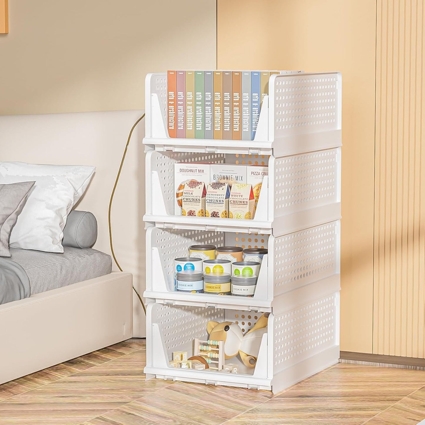 Neprock 4 Pack Stackable Storage Bins, Closet Organizers Plastic Storage Drawers Stackable Drawers, Wardrobe Closet Organizers and Storage for Clothes, Bedroom, Kitchen, Office, Bathroom(4L)