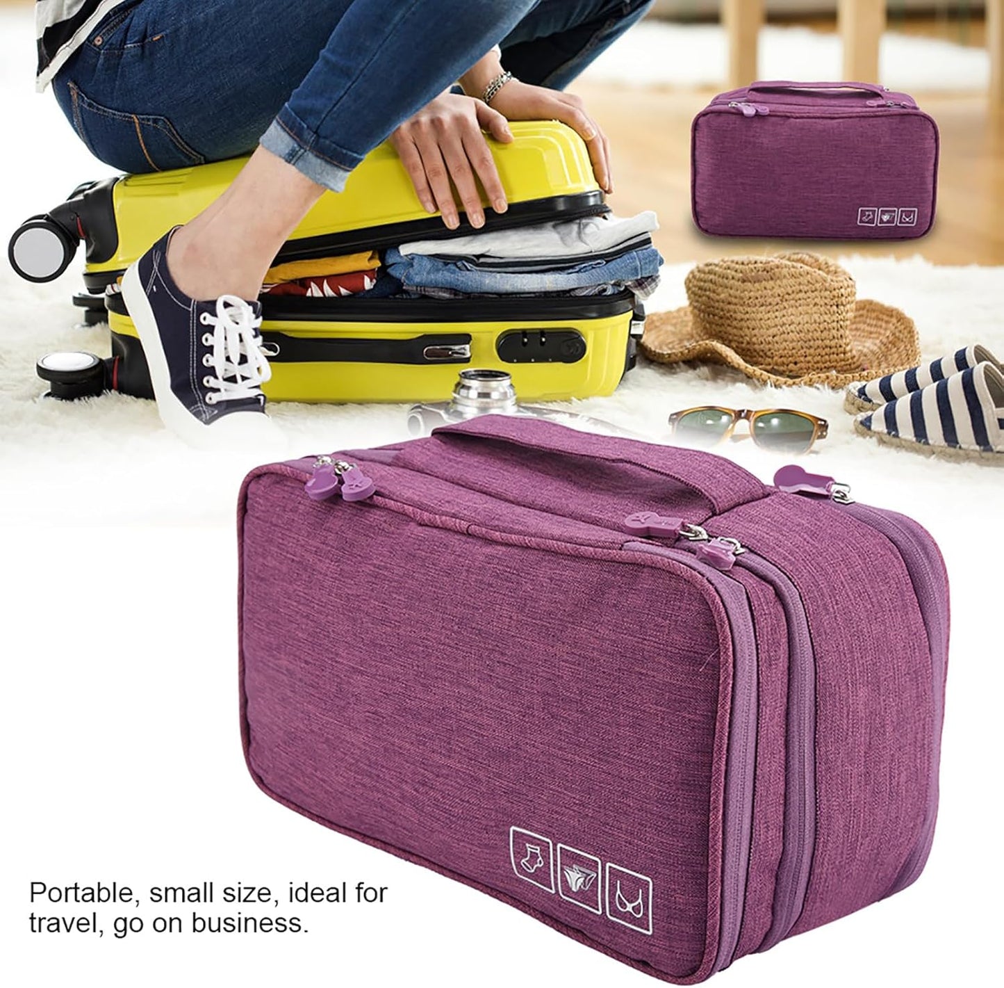 Travel Underwear Organizer, Portable Travel Storage Organizer Waterproof for Cosmetics, Toiletries, Hotel, Home, Bathroom, Airplane (Purple)