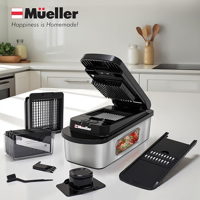 Mueller Pro-Series 10-in-1, 8 Blade Stainless Steel Multi Vegetable Chopper And Mandoline Slicer, Kitchen Tools and Gadgets, Food and Veggie Chopper, Mincer, Dicer, French Fry Cutter, Black