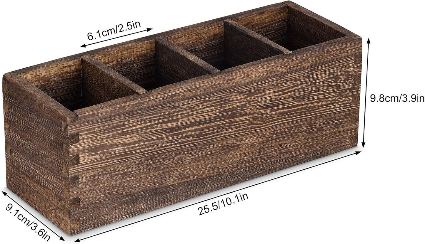 Kitchen Utensil Holder, Wooden Cutlery Holder, 4 Adjustable Smart Compartments Silverware Organizer Spoon Holder for Kitchen Accessories