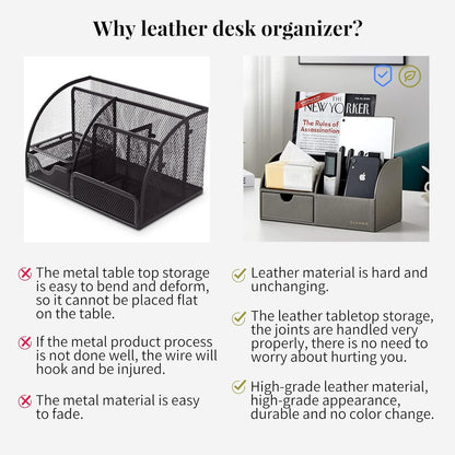 Vlando Professional Desk Organizer with Drawer, Office Supplies, 5 Compartment Desktop Storage Holder, Gray