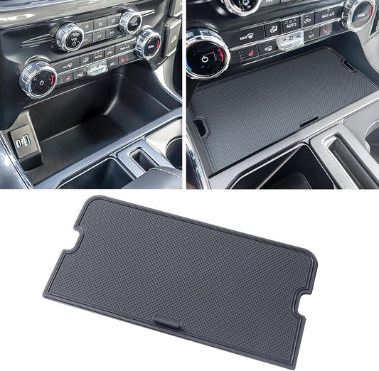 Center Console Compartment Cover for Ford F150 Accessories 2021-2024 2025/Lightning XLT 2022-2024 Interior Hidden Panel Secret Pocket Lid USB Hole (Fits into The Open Pocket in Front of The Shifter)