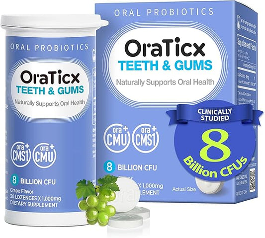 Teeth & Gums Dental Probiotic, 8 Billion CFU - Naturally Supports Oral Health, Fresh Breath, and Immunity, Oral Probiotic Supplement, Grape Flavor 30 Lozenges 1-PK