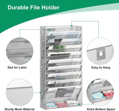 Solinxe 10 Tier Document Organizer, Paper Floder, Magazine Holder, Metal File Organizer for Home Organization, Office Supplies, Silver