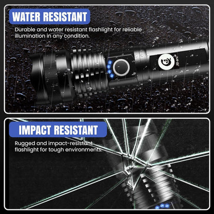 JB-arc LED Rechargeable Flashlight 10000LM Handheld Water Resistant Torch with Telescopic Zoom Perfect for Camping Hiking Outdoor and Emergency Night Light