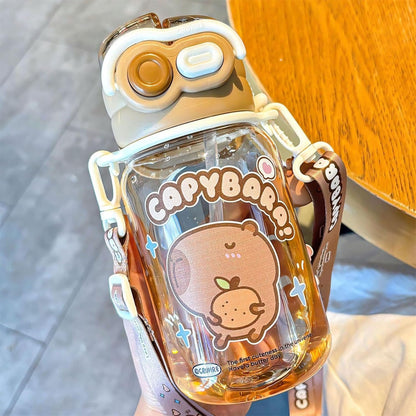 Atcdfuw Drinking Bottle,Adorable Capybaras Shape Water Bottle Double Drinking Cup for Various Age Suitable for Home Office Or Outdoor Activity