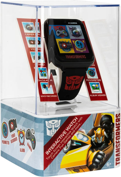 Accutime Transformers Kids Smart Watch with Selfie Camera, 10 Changeable Watch Faces, Pedometer, Playable Games, and More - Fun and Functional Wearable Tech for Boys and Girls, Red, 40mm, Smart Watch