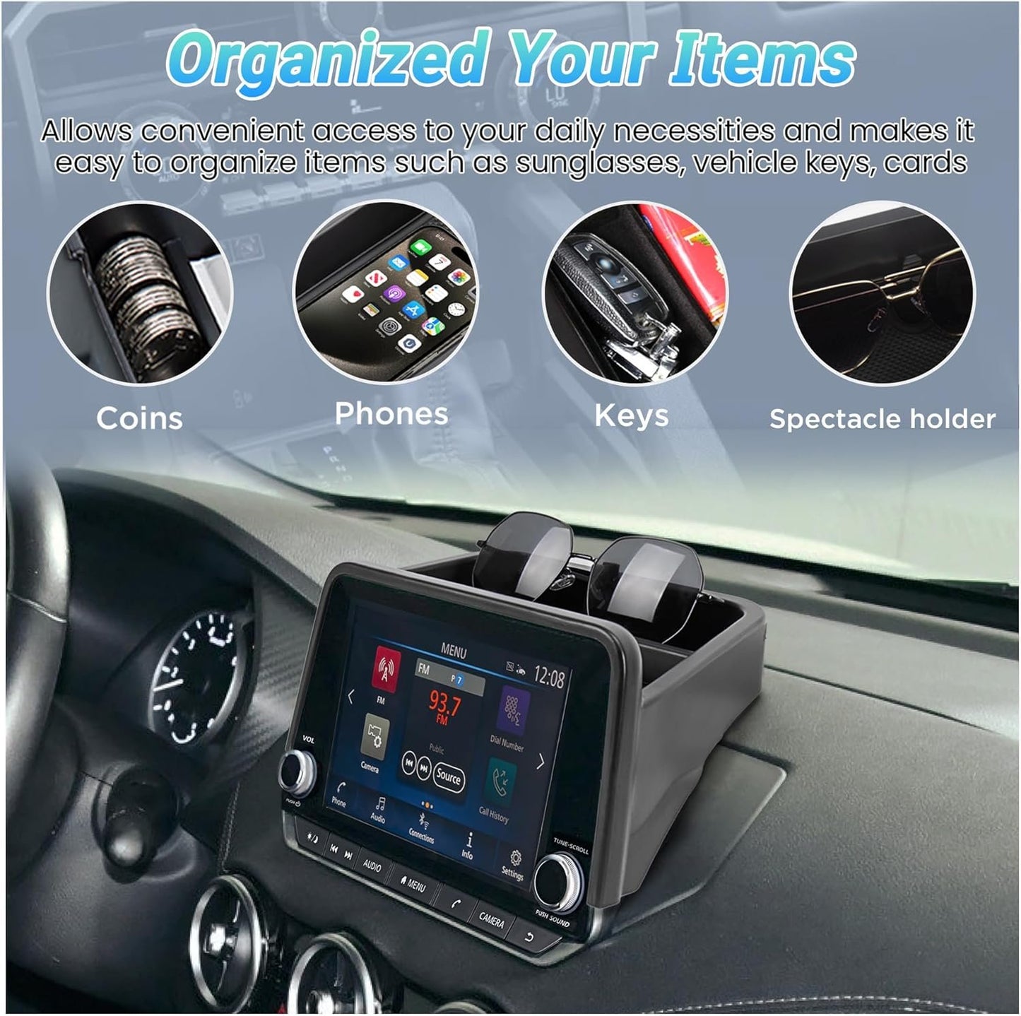 Sinminou Center Console Organizer Dashboard Tray Compatible With 2020-2025 Nissan Sentra Interior Accessories, Dashboard Storage Organizer Box, Only fits 8-inch screen
