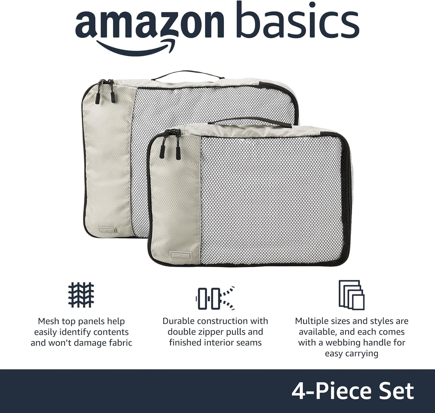 Amazon Basics Large Travel Cube Organizer Set, grey