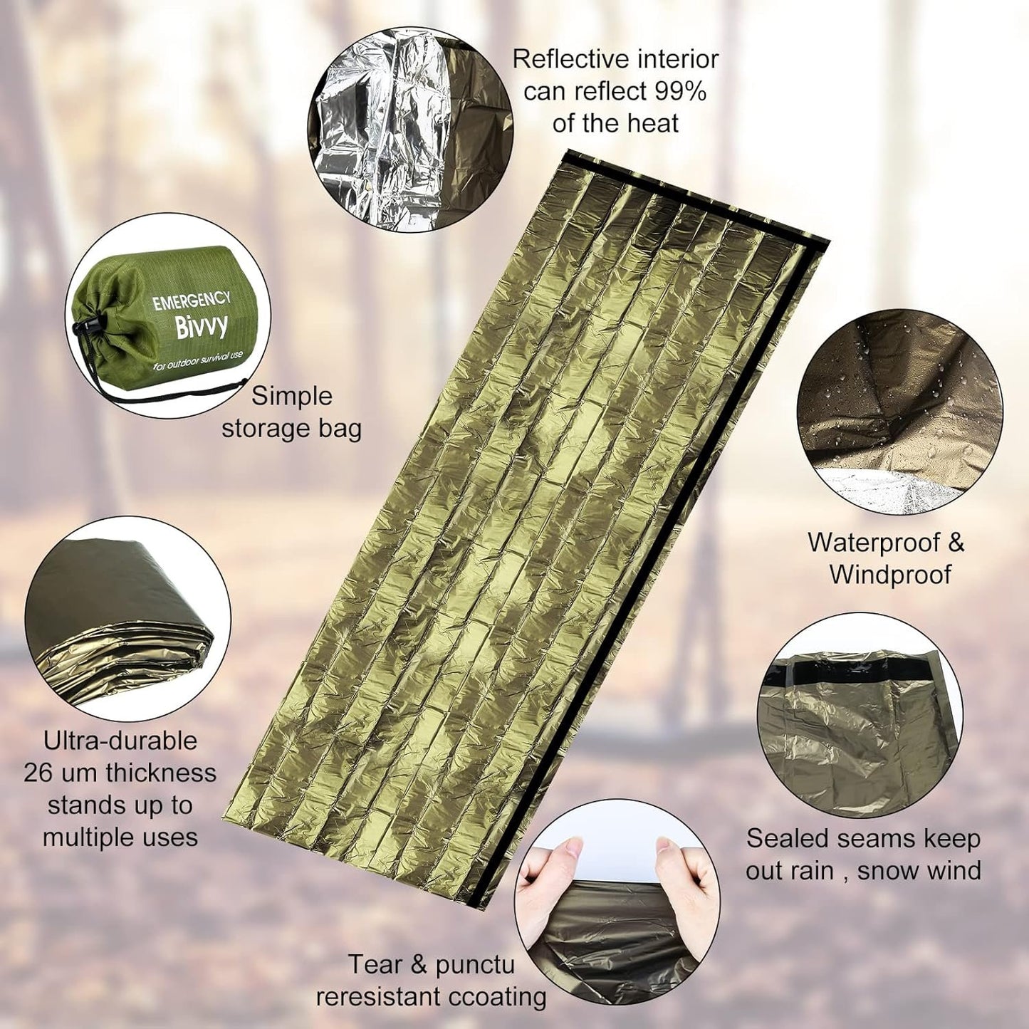 Mitening Emergency Tent, Portable Emergency Sleeping Bag, Emergency Tent, Waterproof Survival Sleeping Bag, Heat Repellent, First Aid Rescue Blankets, Ultralight Bivouac Bag for Outdoor Camping and