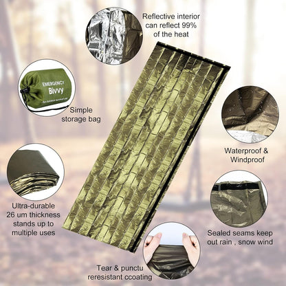 Mitening Emergency Tent, Portable Emergency Sleeping Bag, Emergency Tent, Waterproof Survival Sleeping Bag, Heat Repellent, First Aid Rescue Blankets, Ultralight Bivouac Bag for Outdoor Camping and