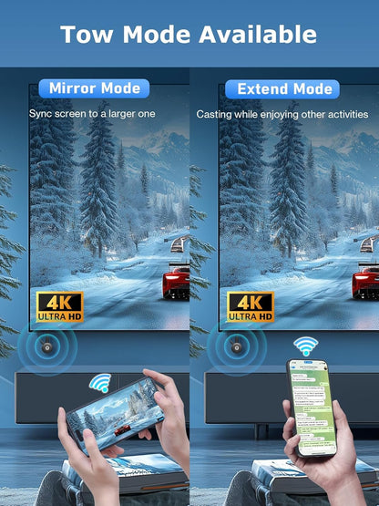 Wireless Display Adapter True 4K, 2.4G/5G WiFi Wireless HDMI Dongle, No Delay Screen Mirroring Video Audio Receiver for Phone Pad Tablet Laptop PC iOS Android Windows MacOS to TV Monitor Projector