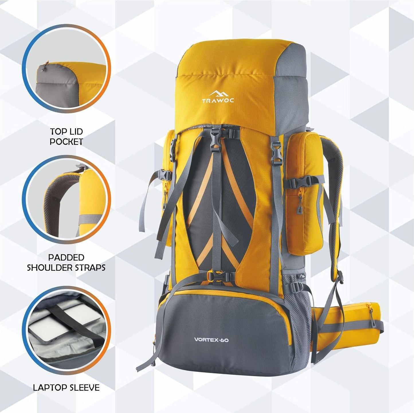 TRAWOC VORTEX 60 Ltr Travel Backpack Hiking Trekking Bag Rucksack Bag for Men & Women